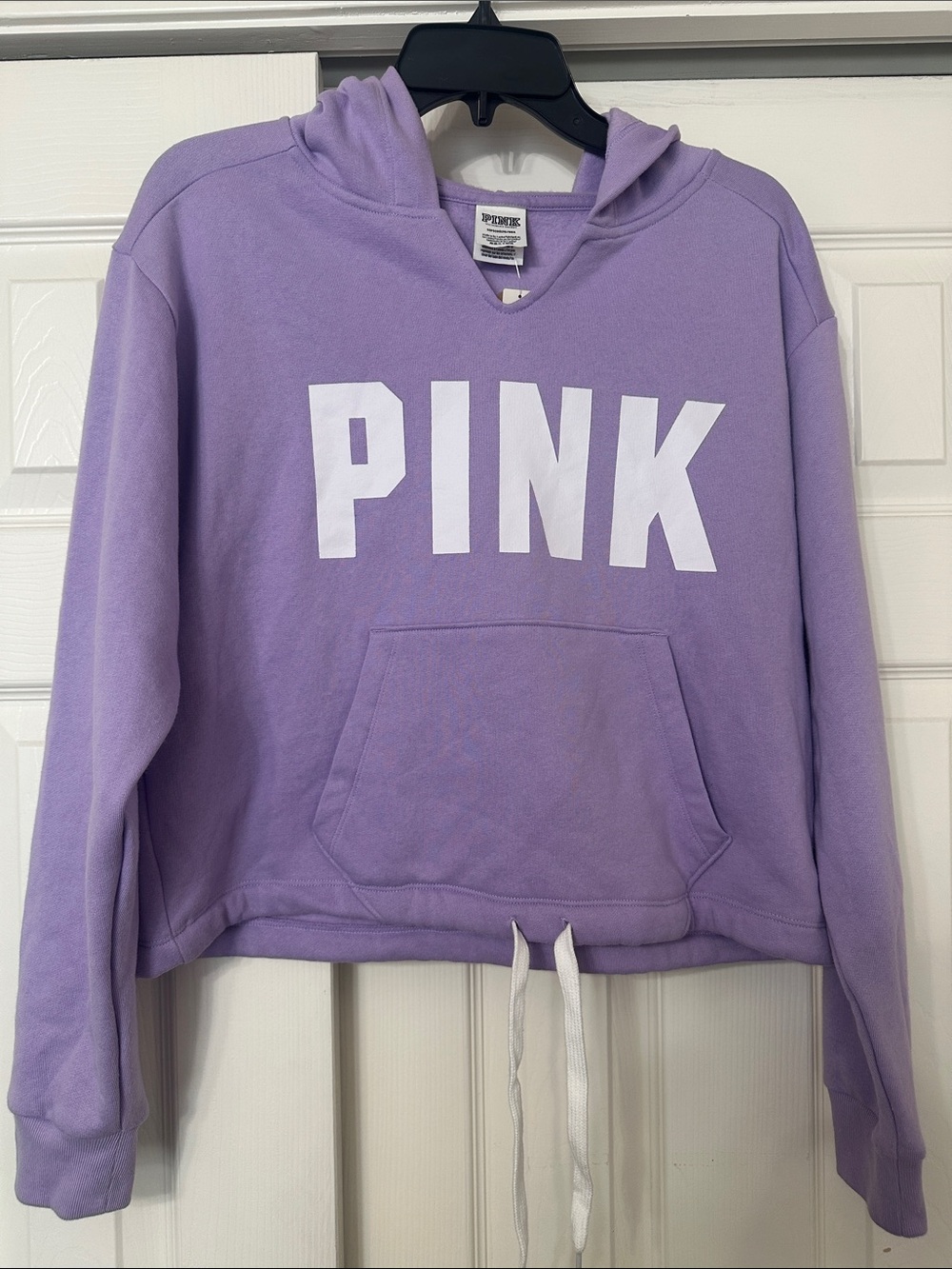 PINK Victoria's Secret Lavender Cropped Hoodie with White Logo